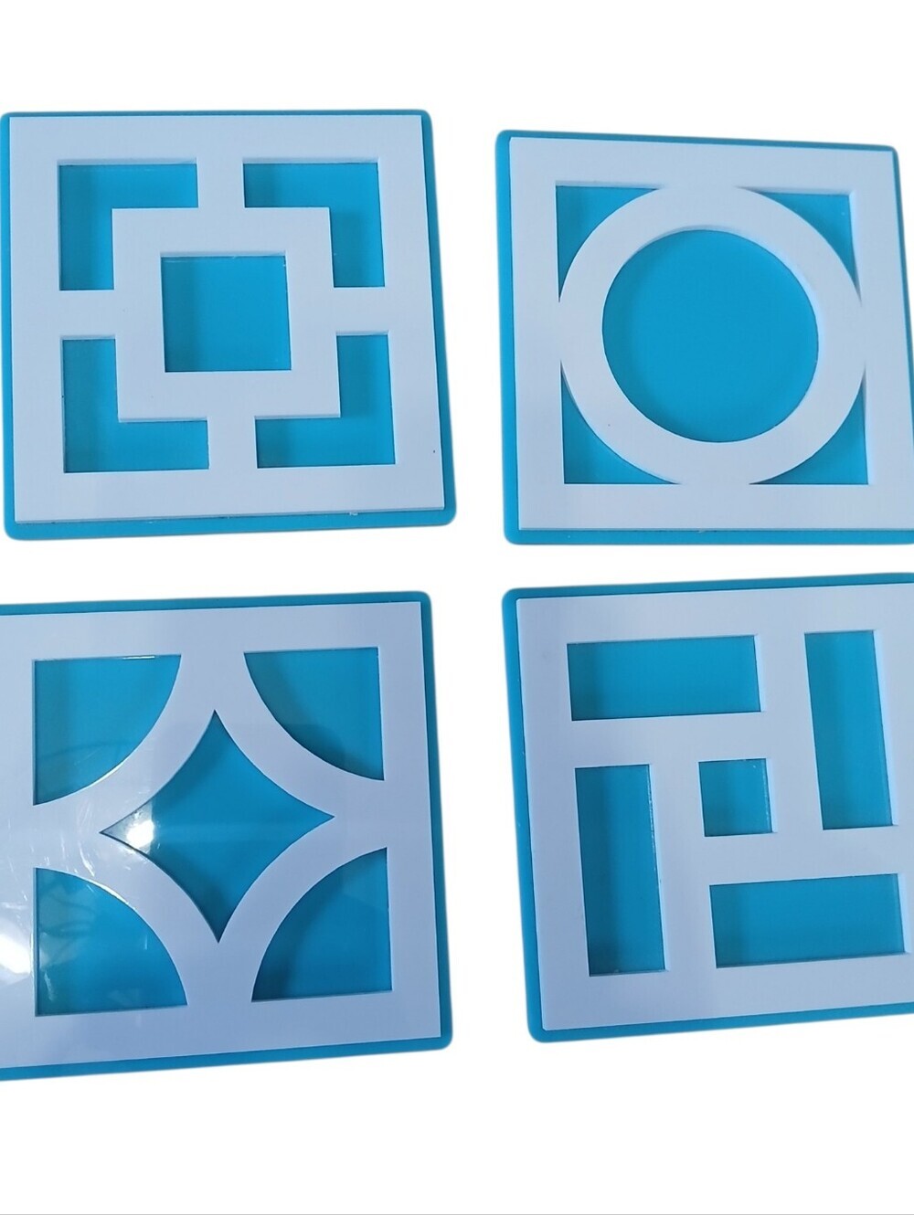 Destination PSP California Coasters Set of 4 Mid-Century Modern Vinyl Blue White